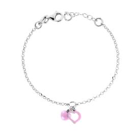 Bracciale con Cuori Smalto Rosa e Bianco, Argento s925