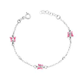 Bracciale con Farfalle con Smalto Rosa, Argento s925