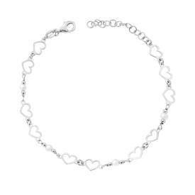 Bracciale Catena di Cuori e Perle, in ARGENTO 925