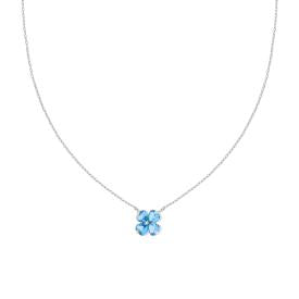Collana Diamantata con Quadrifoglio Acquamarina, in Argento S925