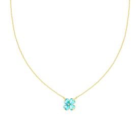 Collana Diamantata con Quadrifoglio Acquamarina, in Argento S925