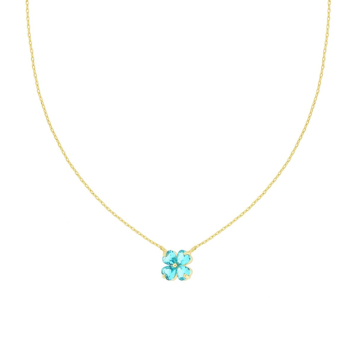 Collana Diamantata con Quadrifoglio Acquamarina, in Argento S925