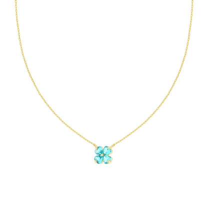 Collana Diamantata con Quadrifoglio Acquamarina, in Argento S925