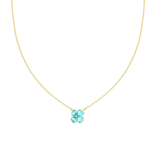 Collana Diamantata con Quadrifoglio Acquamarina, in Argento S925