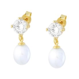 Orecchini Punto Luce Bianco con Perla Ovale pendente, Argento s925