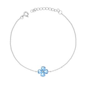 Bracciale Diamantato con Quadrifoglio Acquamarina, in Argento S925