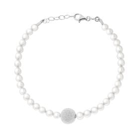 Bracciale Perle Bianche con Pallina Diamantata, in ARGENTO 925