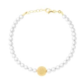 Bracciale Perle Bianche con Pallina Diamantata, in ARGENTO 925
