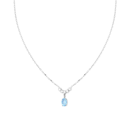 Collana Diamantata con Diadema Ovale Acquamarina , in Argento S925