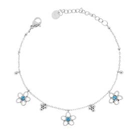 Bracciale con Fiori e Crystal Azzurro, in ACCIAIO inox