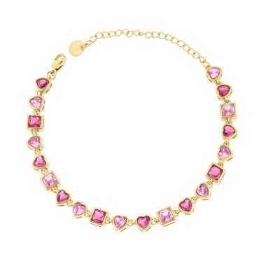 Bracciale Cuori e Quadrati alternati - Rosa degradè,  in ACCIAIO inox