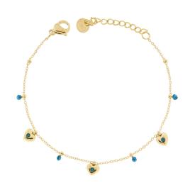 Bracciale con Cuori e Crystal Azzurro, in ACCIAIO inox