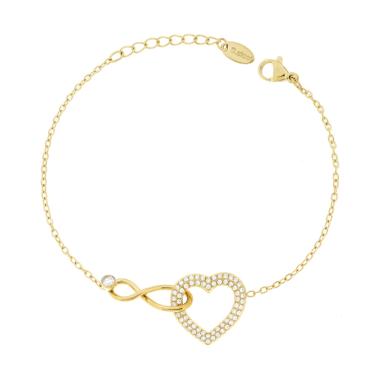 Bracciale con Cuore e Infinito incrociati, in ACCIAIO inox