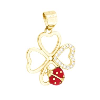 Ciondolo Quadrifoglio e Coccinella, Argento s925