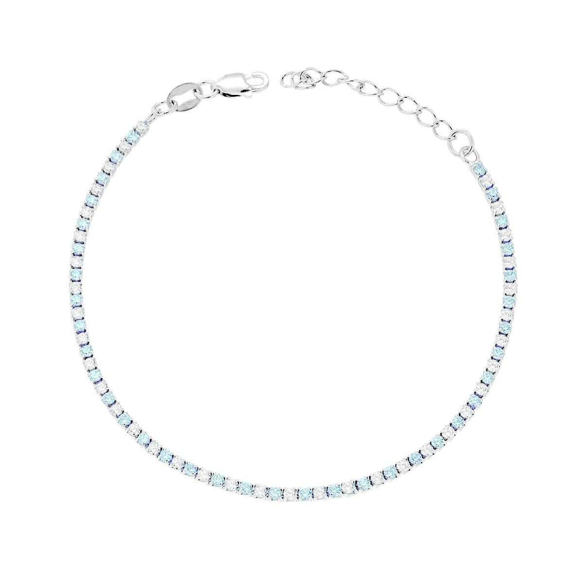 Bracciale Tennis 1.7mm Azzurro e Bianco alternati, in Argento S925