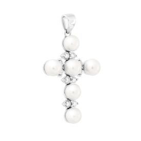 Ciondolo Croce con Perle, in ARGENTO 925
