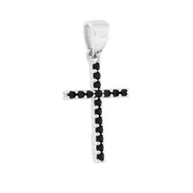 Ciondolo Croce Sottile Nera  –  in Argento 925