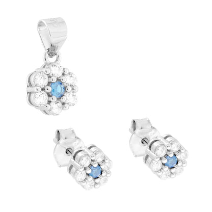 Set Orecchini e Ciondolo con Fiore Acquamarina, Argento s925
