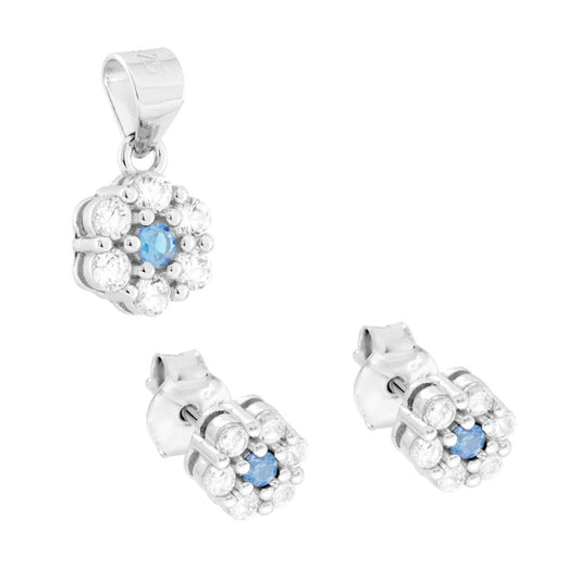 Set Orecchini e Ciondolo con Fiore Acquamarina, Argento s925