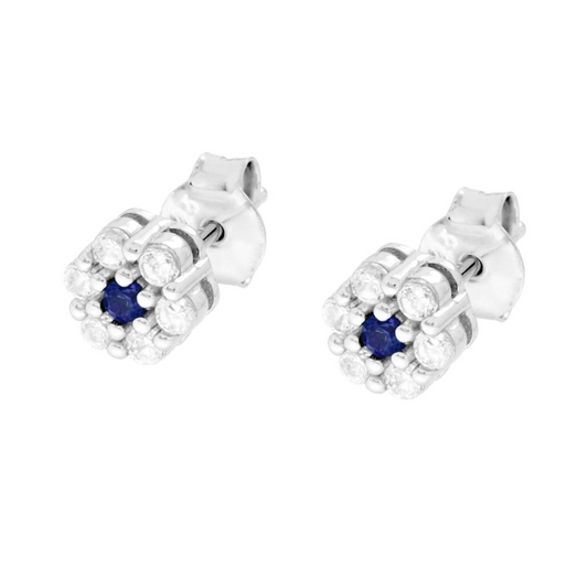 Parure Set Orecchini e Ciondolo con Fiore Blu Zaffiro, Argento s925