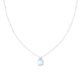 Collana Diamantata con Punto Luce Ovale Acquamarina, in Argento S925