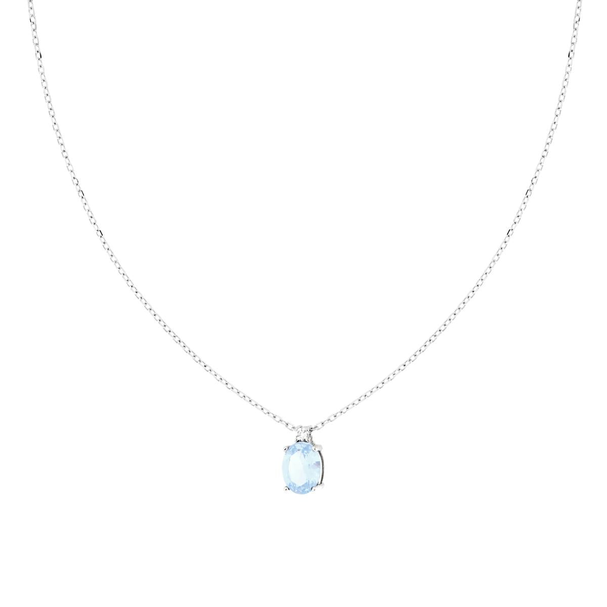 Collana Diamantata con Ovale Acquamarina , in Argento S925