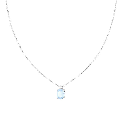 Collana Diamantata con Ovale Acquamarina , in Argento S925