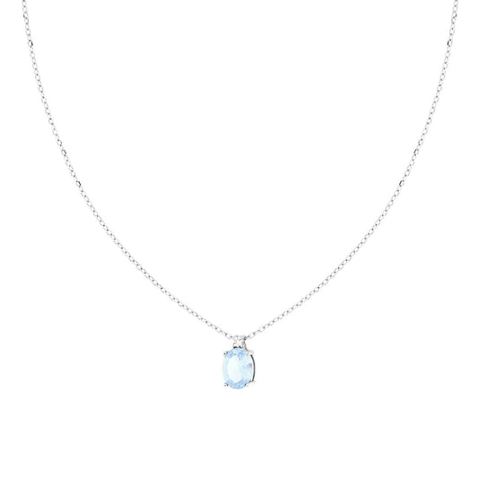 Collana Diamantata con Ovale Acquamarina , in Argento S925