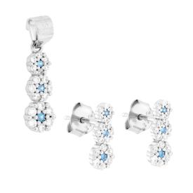 Set Orecchini e Ciondolo con Trilogy Fiori Acquamarina, Argento s925