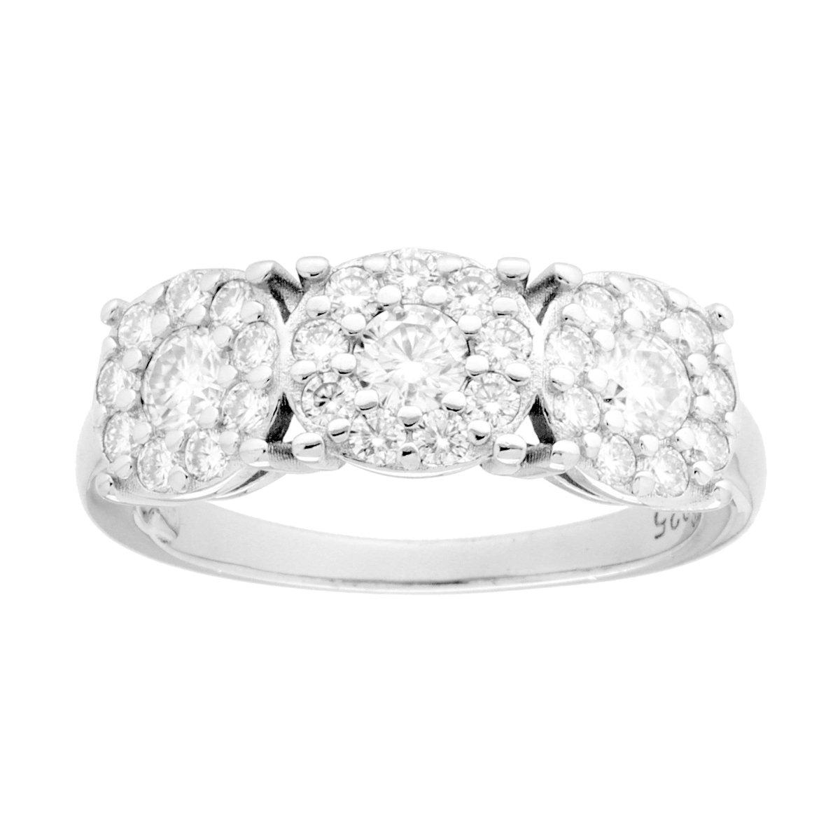 Anello Trilogy Fiore in MOISSANITE certificata, in Argento S925