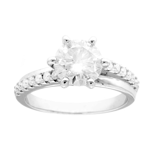 Anello Solitario con MOISSANITE Gambo con Pavè, in Argento S925