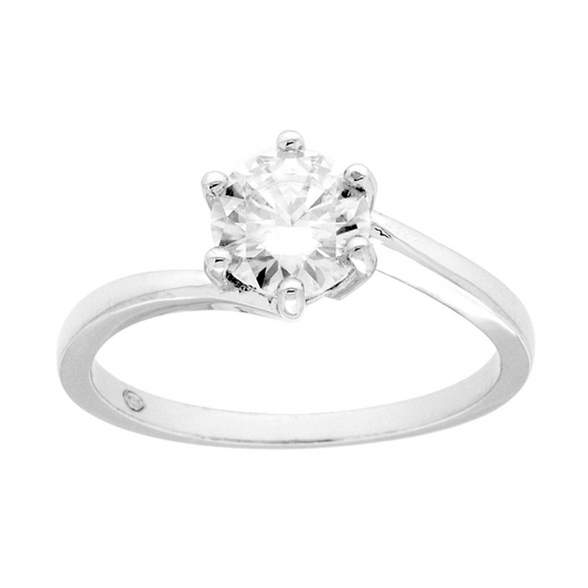 Anello Solitario con MOISSANITE mm 6.5, in Argento S925