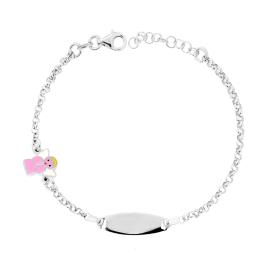 Bracciale con Targa Ovale e Angelo Rosa, Argento s925