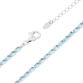 Bracciale Tennis con Ovali Acquamarina, in Argento S925
