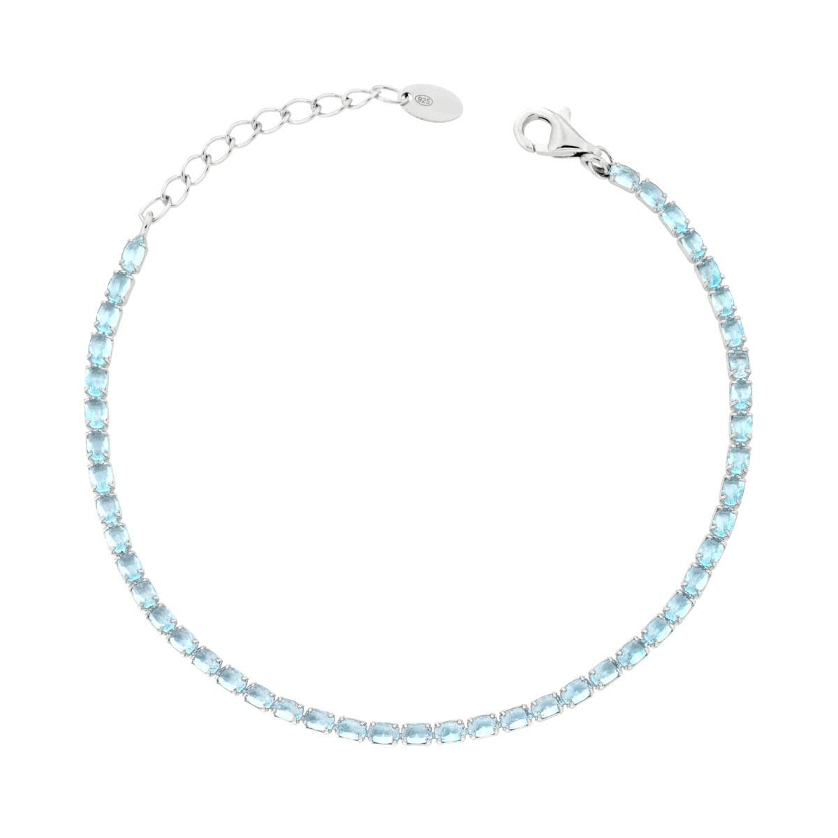 Bracciale Tennis con Ovali Acquamarina, in Argento S925