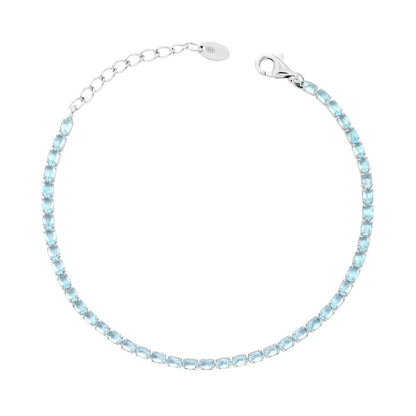 Bracciale Tennis con Ovali Acquamarina, in Argento S925