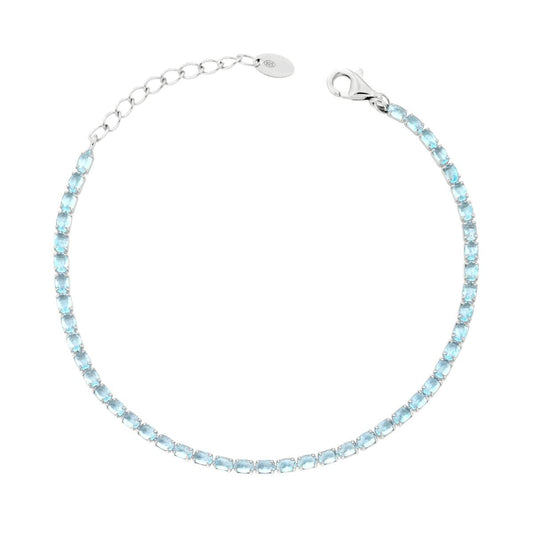 Bracciale Tennis con Ovali Acquamarina, in Argento S925