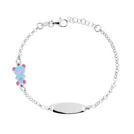 Bracciale con Targa Ovale e Orsetto, Argento s925
