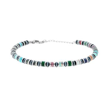 Bracciale Catena con Anelli e Cilindretti Pietre Multicolor in ACCIAIO inox