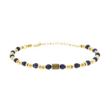 Bracciale Pietre Naturali Blu Lapislazzuli Palline e Accessori in ACCIAIO inox