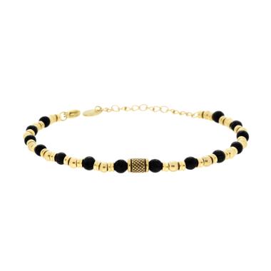 Bracciale Catena con Pietre Naturali Nere Palline e Accessori in ACCIAIO inox