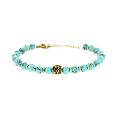 Bracciale Pietre Naturali Turchese Palline e Accessori in ACCIAIO inox
