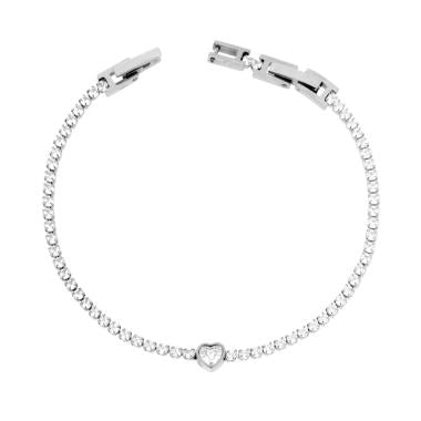 Bracciale Tennis con Cuore centrale, Acciaio Inox