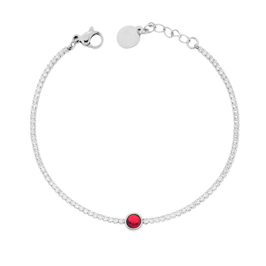 Bracciale Tennis con Tondo centrale Rosso Rubino, Acciaio Inox