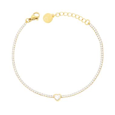 Bracciale Tennis con Cuore centrale, Acciaio Inox
