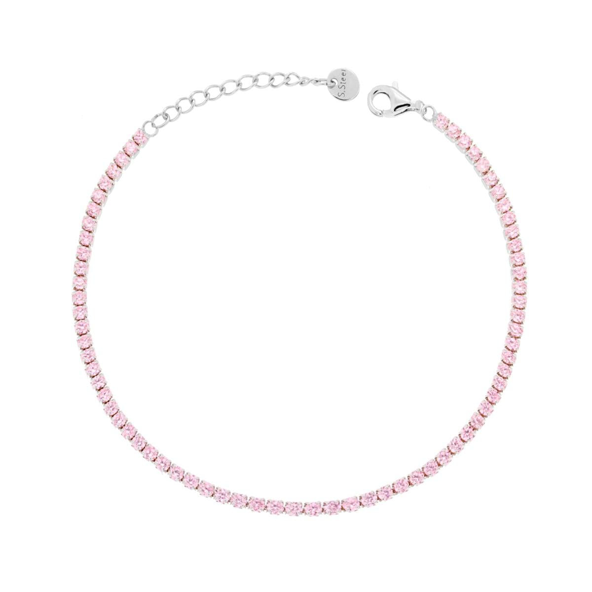 Bracciale Tennis mm 3 ROSA, in ACCIAIO