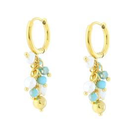 Orecchini Cerchio con Perle e Crystal Turchese, in ACCIAIO