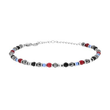 Bracciale Bulloncini alternati a Pietre Corniola Rosso e Multicolor in ACCIAIO inox