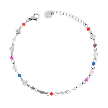 Bracciale con Cuori Stelle Quadrifogli, Multicolor, in ACCIAIO