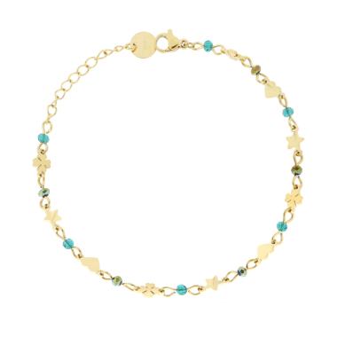 Bracciale con Cuori Stelle Quadrifogli con Crystal Verdi, in ACCIAIO